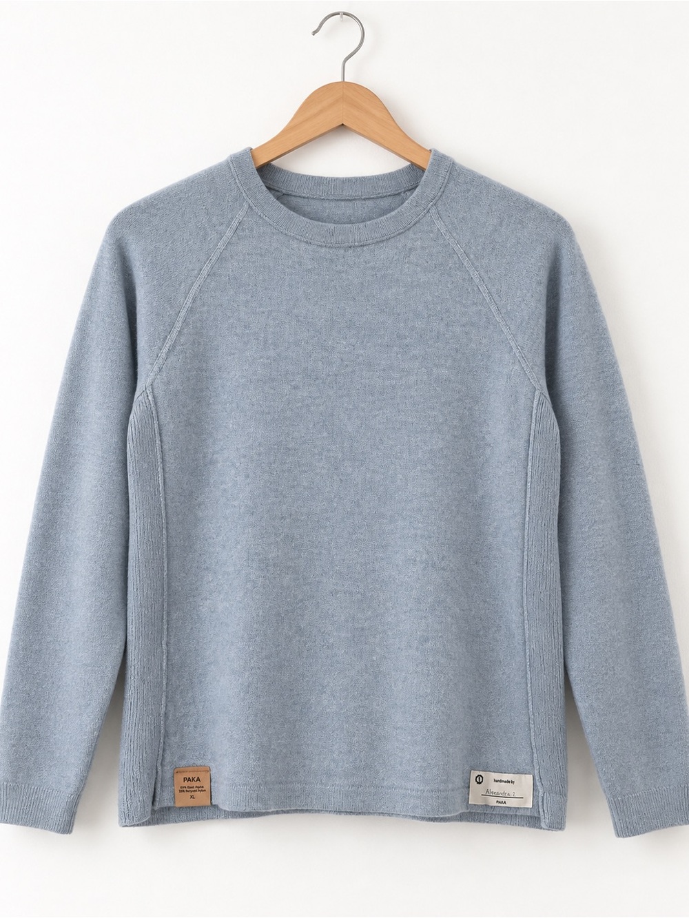 PAKA Royal Alpaca Sweater XL Light Blue Handmade Pullover 65% Alpaca Cozy Knit